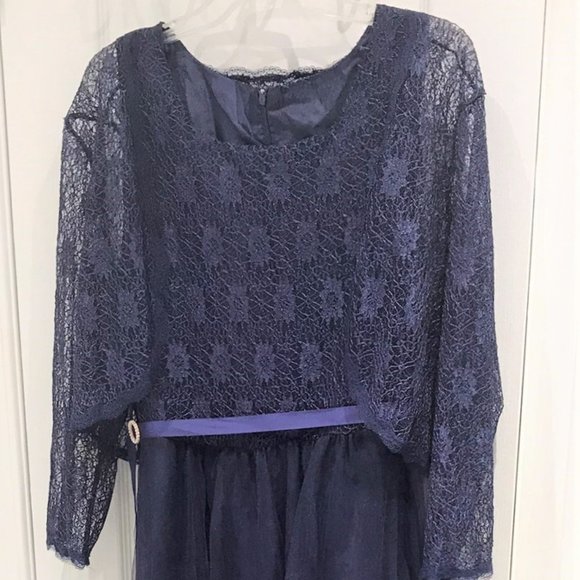 Brand New Women Long Evening Dress Chiffon Lace 2pc Size L - Picture 2 of 8